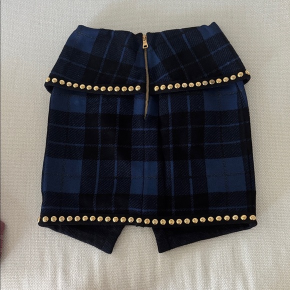 Balmain Asymmetrical Blue and Black Skirt with Gold Studs - Picture 2 of 4